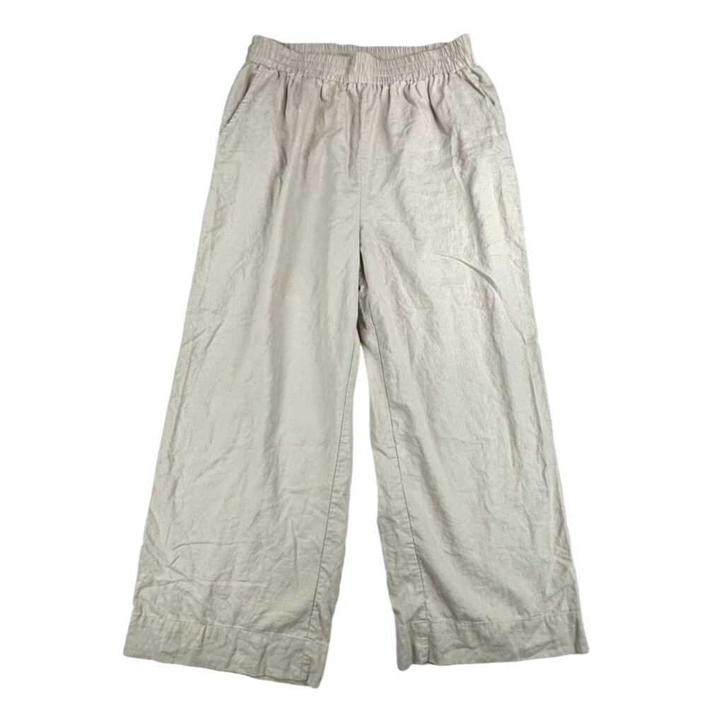 Sunny Leigh Linen Blend Casual Pants Women's L Beige Wide Leg Lagen Beachy Boho